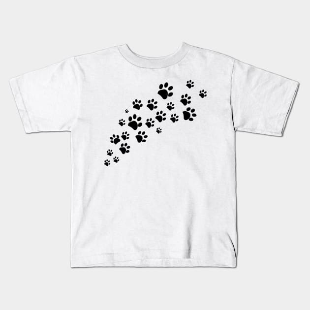 Black dog paw print Kids T-Shirt by GULSENGUNEL